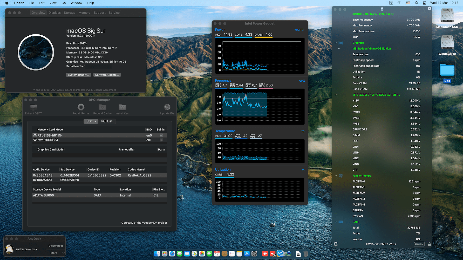 Success Hackintosh macOS Big Sur 11.2.3 Build 20D91 in MSI MPG Z390i Gaming Edge AC + Intel Core i7 8700K + MSI Radeon VII